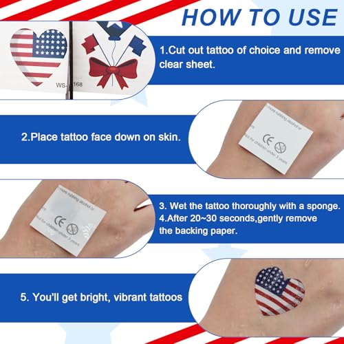 4th of July Tattoos Temporary for Kids Adults 20 Sheets 158PCS Fourth of July Party Favors Patriotic Stickers Independence Day Accessories American Flag Red White and Blue Decorations Party Supplies