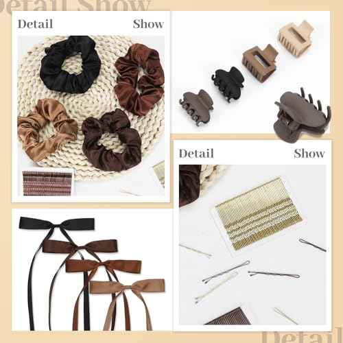 860Pcs Hair Accessories Set for Woman, Bow Hair Clips Hair Scrunchies Bobby Pins Claw Hair Clips Seamless Cotton Ponytail Holders Hair Ties Rubber Elastic Hair Bands with Organizer Box