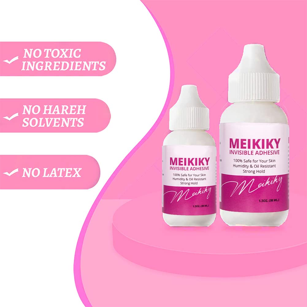 Wig Glue for Front Lace Wig Lace Glue Waterproof Super Hold Meikiky Invisible Adhesive for Wigs and Hair Systems Easy to Apply Fast Drying Strong Hold Perspiration Resistant (1.3oz)