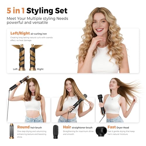 OKWRAP 5-in-1 Hair Dryer Brush Set with Auto Wrap Curlers