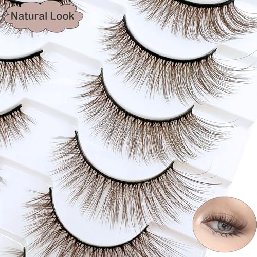 Brown Lashes Natural Look Strip Brown Eyelashes 10 Pairs MUQIU37 False Eyelashes 3D Mink Dramatic Volume Cross Fake Lashes Makeup Tools Eyelash Extension (MQ617)