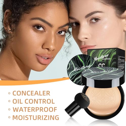Mushroom Head Air Cushion CC Cream - Tattoo Cover up BB Cream Foundation Makeup Moisturizing Concealer Long-Lasting, Cushion Foundation Full Coverage Self Adjusting (2 PCS Natural)