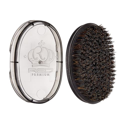 Red by Kiss Premium Pocket Wave Bow Wow Curved Palm Brush ? Boar Bristles for 360 Waves, Curved Design for Precision Control, Ideal for Coarse, Curly, Short Hair & Fades (Medium)