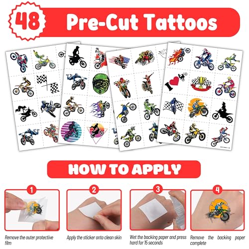 72 Pc Dirt Bike Party Favors - Tattoos & Slap Bracelets
