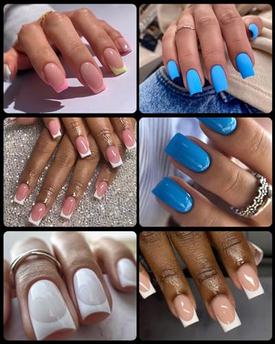 BORNBYME 120 PCS Half Cover Short Square French Nail Tips