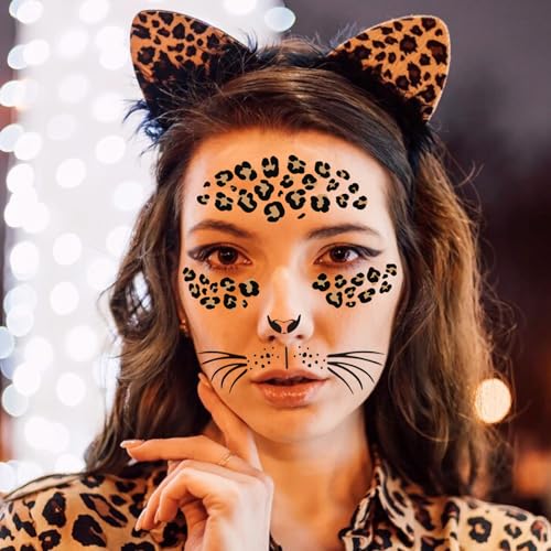 Cheetah Print Temporary Tattoo Stickers - 8 Pack Face Costume Accessories