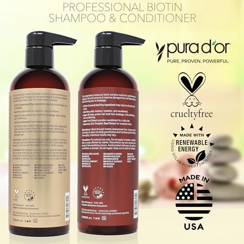 PURA D'OR Professional Grade Biotin Anti-Hair Thinning Shampoo & Conditioner, CLINICALLY TESTED Proven Results, 2X Concentrated DHT Blocker Thickening Products For Women & Men, Sulfate Free, 16oz x 2