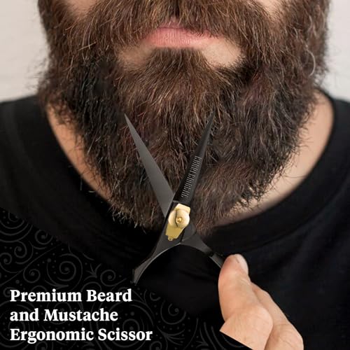 Charlemagne Hand-Forged Japanese Steel Beard & Mustache Scissors - Stainless Steel, 5.5 in - Precision Beard Trimming - Nose Hair Scissors - Fits Mustache Kit & Grooming Kit