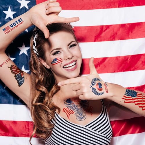 4th of July Temporary Tattoos - 16 Mixed American Flag Designs