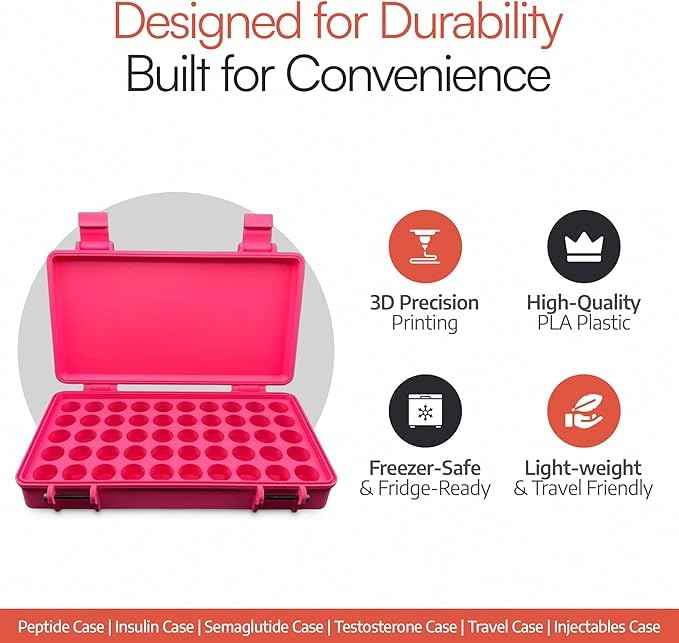 Planitia Corp. 3D Printed Vial Storage Case - Waterproof 3ml Vial Storage Case with 25 Slots - Freezer Safe Hard Shell Essential Oil Case for Home, Fridge, Travel, 16mm Max Diameter, 35mm Max Height