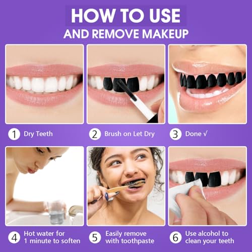 Black Tooth Paint - Temporary SFX Negra Teeth Makeup Paint, Long-Lasting Black Out Tooth, Rotten & Missing Quick Dry Safe Teeth Paints for Halloween Cosplay Theatre Clown Zombie Pirate Costume Looks