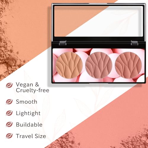3-Color Blush Palette | Waterproof Powder Blush for All Skin Tones