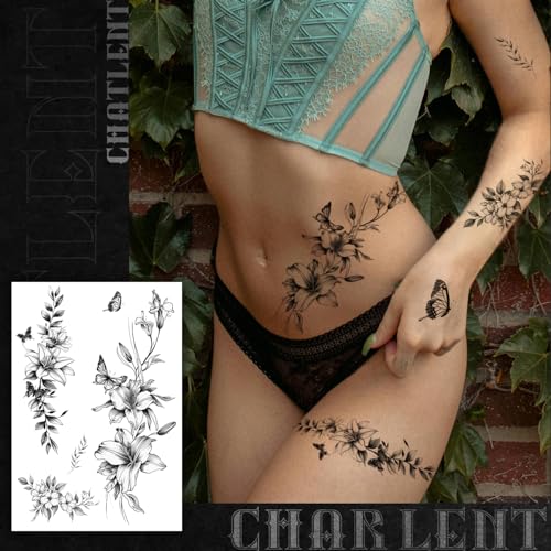 Realistic Flower Temporary Tattoos for Women - 9 Sheets