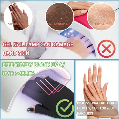 UV Nail Lamp Gloves 2-Pack Fingerless UV Protective Gloves for Gel Manicure - Black