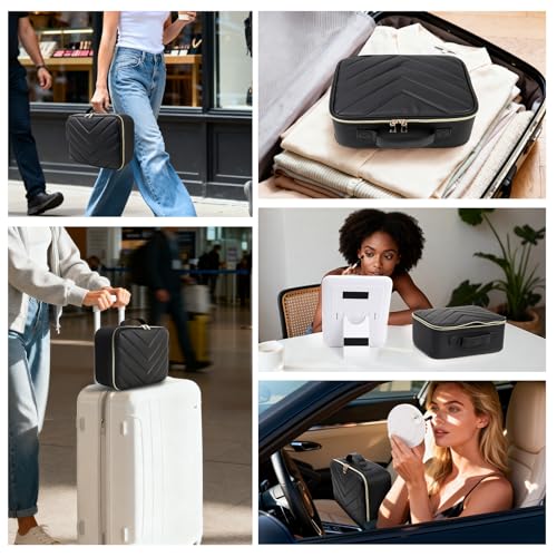 Travel Makeup Bag with LED Mirror & 10X Magnifying - Large Cosmetic Organizer