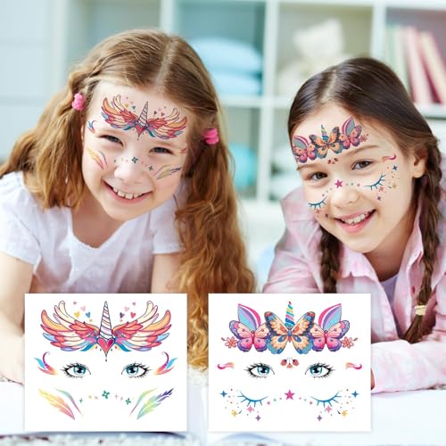 Partywind Temporary Face Tattoos for Kids - 15 Waterproof Sheets