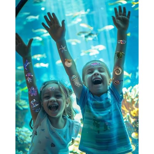 YanZonic 210Pcs Ocean Life Temporary Tattoos - Shark Tattoos Temporary for Kids, Whale Jellyfish Octopus Tattoo Non-Toxic, Under the Sea Party Decorations, Aquatic Marine,18 Sheets