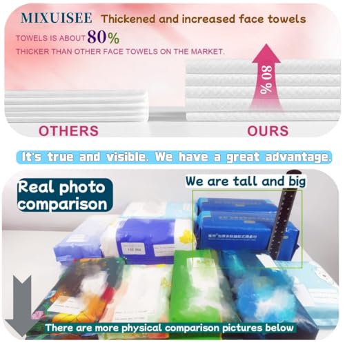 Disposable face towel,MIXUISEE thick and soft face towels,100% cotton face towels,super thick 130%. Suitable for makeup removal and cleansing, and applicable to sensitive skin. (100 pieces)
