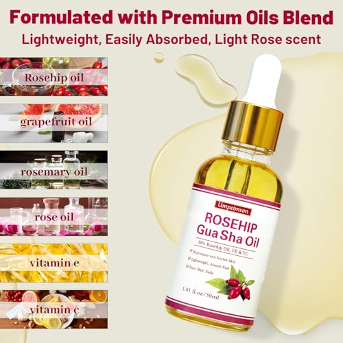 3 Pack Gua Sha Face Oil for Women, Rosehip Oil Organic Facial Oil Moisturizer Infused Rose, Vitamin E & C, Restore and Rejuvenate, Hydrating Facial Oil for Dermaplaning, 1.01fl.oz/30ml