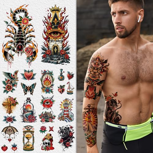Cerlaza 79 Sheets Temporary Tattoos - Classic Old School Designs