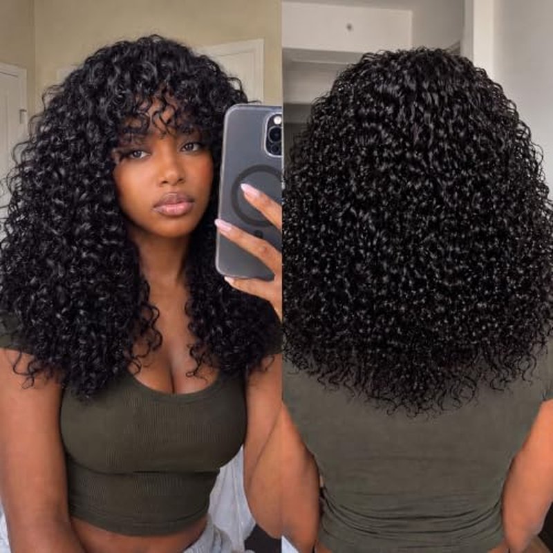Frodio 20-Inch Curly Wig with Bangs - 200% Density Glueless Wig