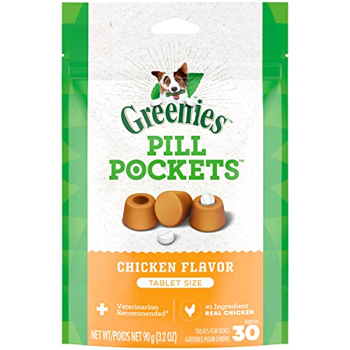 Greenies Pill Pockets for Dogs Tablet Size Natural Soft Dog Treats, Chicken Flavor, 3.2 oz. Pack (30 Treats)