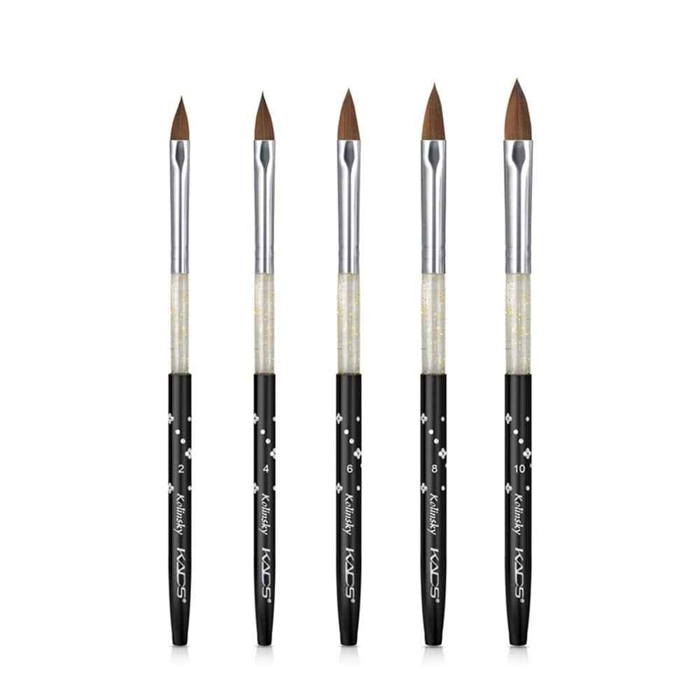 KADS Kolinsky Sable Acrylic Brush Set - 5pcs, Sizes 2# to 10#, Black Kolinsky Sable Nail Brushes