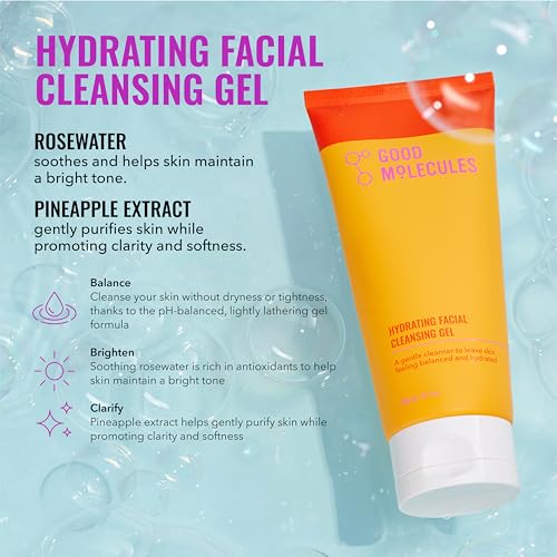 Good Molecules Cleanse, Tone & Moisturize Skincare Set ? Hydrating Facial Cleansing Gel (200ml), Niacinamide Brightening Toner (120ml) & Lightweight Daily Moisturizer (100ml)