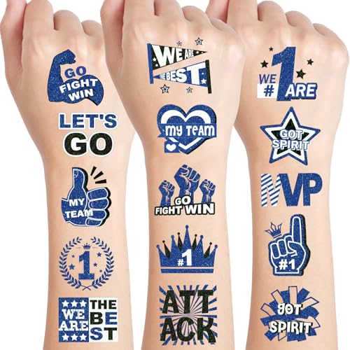 160 Pcs Glitter Team Spirit Temporary Tattoos - Blue