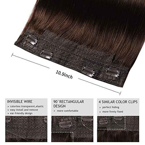 YILITE Wire Hair Extensions Real Human Hair £¬Wire hair 18 inches 95g Silky Straight #2 Dark Brown Human Hair Extensions One Piece Wire Hair Extensions with Fish Line