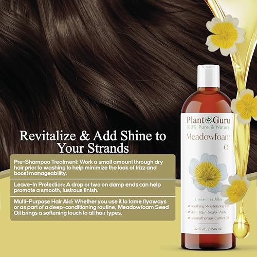 Plant Guru Meadowfoam Oil 8 fl. oz. Cold Pressed 100% Pure Natural Carrier ? Skin, Face, Body, and Hair Moisturizer. Ideal for DIY Creams, Lotions, and Lip Balms