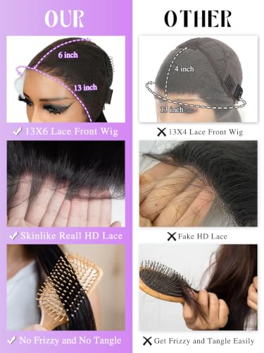 13x6 Lace Front Wigs Human Hair 30" Straight Natural Black