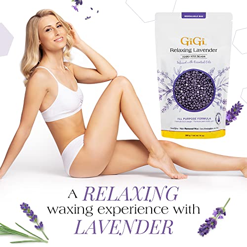 GiGi Hard Wax Beads for Hair Removal - Relaxing Lavender, Waxing Beads for Face, Body, and Sensitive Areas, 14 oz