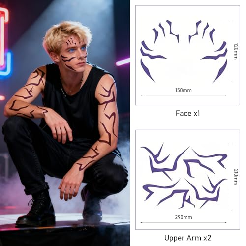 Purple Temporary Tattoos | 3-Sheet Waterproof Cosplay Set