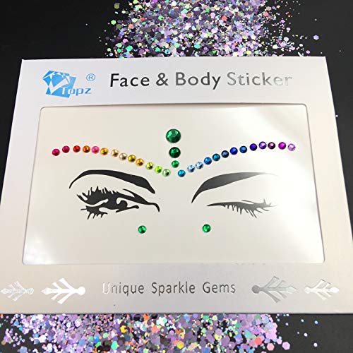 Rainbow Face Gems Stickers - Festival Body Jewels Temporary Tattoo