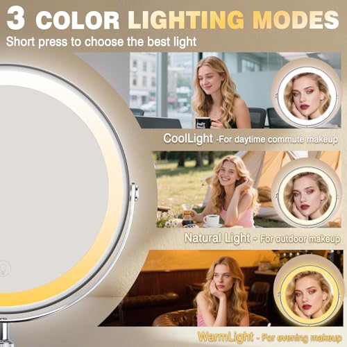 9" Height Adjustable Lighted Makeup Mirror with 10X Magnification