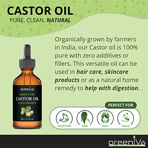 GreenIVe 100% Pure Castor Oil 4oz - Cold-Pressed Hair & Lash Growth
