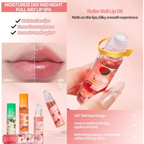 6 Pcs Hydrating Lip Gloss Oil Set - Fruit Flavored Nourishing Lip Oil
