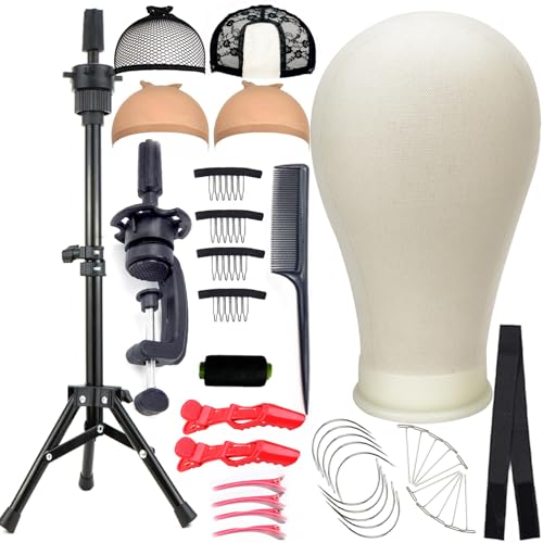 Wig Stand Tripod with Canvas Mannequin Head & Accessories