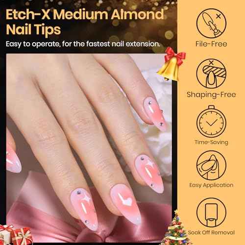 Beetles Medium Almond Nail Tips 576pcs 12 Sizes, Pre-Etched Soft Gel Nail Tips Half Matte Full Cover Press on False Nail Tips Clear Acrylic Nails Glue on Nails DIY Nail Extension Gift for Women