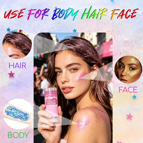 Body Glitter Stick, Waterproof 24-Hour Wear for Face & Hair