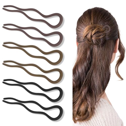 French Hair Pins U-Shaped Wavy Design for Women, 6 Pack