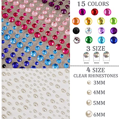 1250 Pcs Self-Adhesive Rhinestone Face Gems - 16 Colors