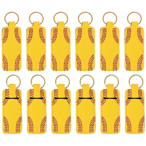 12PCS Softball Chapstick Holder Keychain - Neoprene Lip Balm Pouch