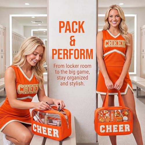 Cheer Makeup Bag with Chenille Letters - High-Capacity Pouch for Cheerleaders