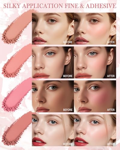 4-Color Blush Palette with Brush - Long Lasting Matte Finish