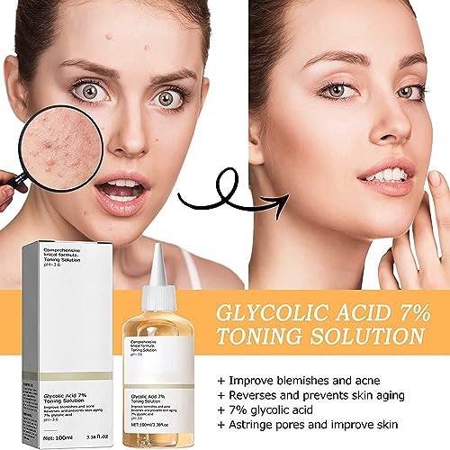 Glycolic Acid 7% Serum Toner, Facial Exfoliation Toning Solution Rejuvenate Your Skin Astringe Pores Solution for Blemishes and Acne. (100 ML)