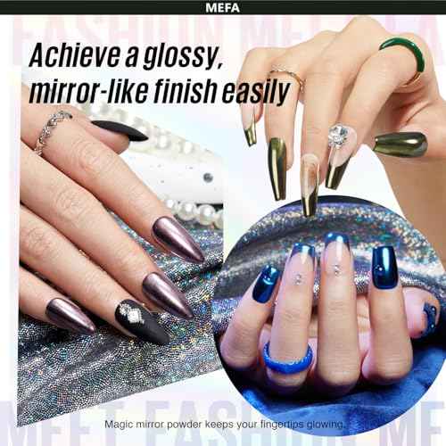 MEFA Chrome Powder for Nails 4 pcs, Mirror Effect Nail Powder Holographic Aurora Iridescent Pearlescent Manicure Nail Art Decoration Glitter Metallic Gold Pink Blue Grey Chrome Nail Powder Kit
