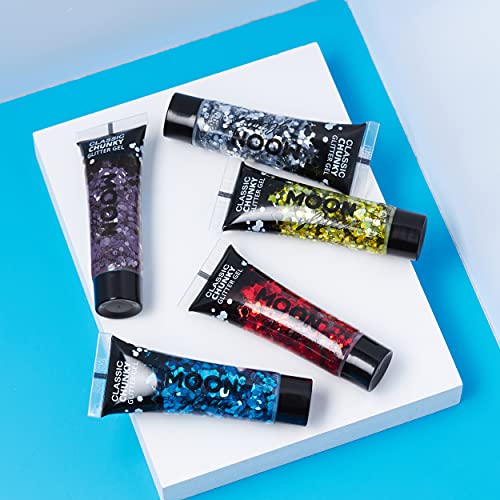 Classic Chunky Glitter Gel by Moon Glitter - 0.40fl oz - Glitter Face Paint - Set of 5