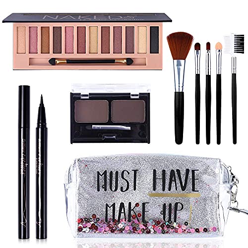 12-Color Eyeshadow Makeup Kit with Eyeliner, Brushes & Bag